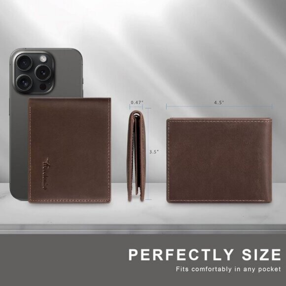 ⚡Travelambo Men Craze Horse Brown Genuine Leather Handmade Bifold Stylish Wallet - Picture 2 of 8